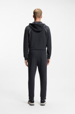 Bas de surv&ecirc;tement en coton m&eacute;lang&eacute; avec passepoils, Bleu fonc&eacute;