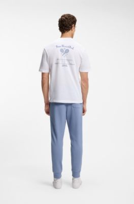 Pantalones de ch&aacute;ndal de algod&oacute;n con detalles de ribete, Celeste