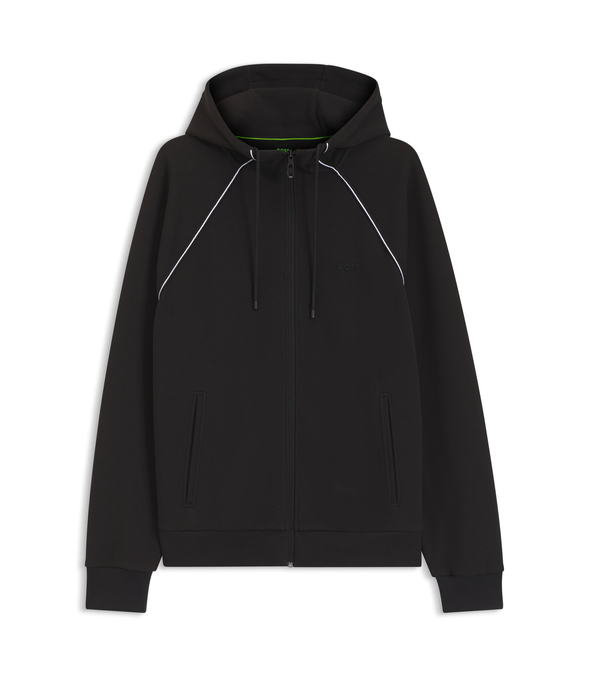 BOSS - Piping-detail zip-up hoodie in a cotton blend - Black