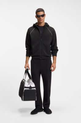 Sudadera con capucha y cremallera en algod&oacute;n con detalles de ribetes, Negro