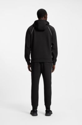 Sudadera con capucha y cremallera en algod&oacute;n con detalles de ribetes, Negro