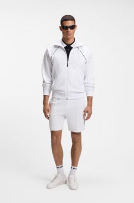 Piping-detail zip-up hoodie in a cotton blend, White