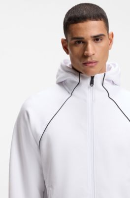 Piping-detail zip-up hoodie in a cotton blend, White
