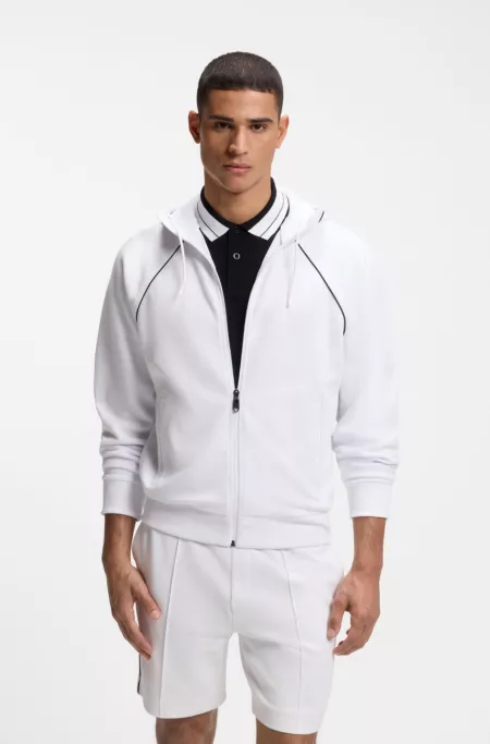 Piping-detail zip-up hoodie in a cotton blend