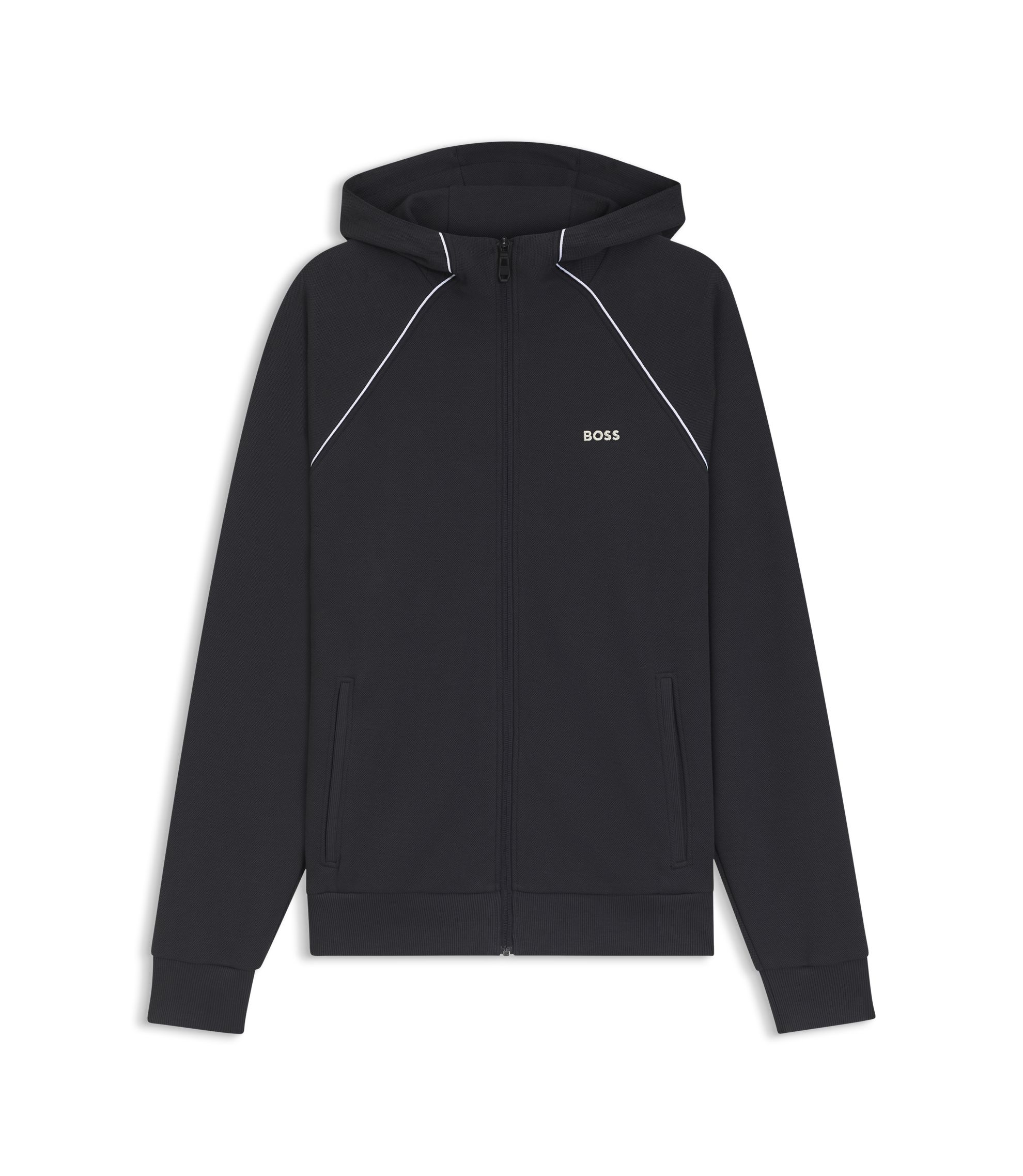 BOSS - Piping-detail zip-up hoodie in a cotton blend - Dark Blue