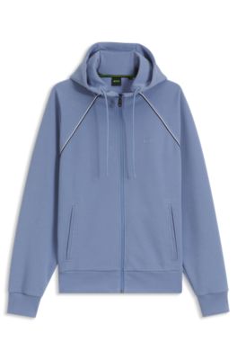 Piping-detail zip-up hoodie in a cotton blend, Light Blue