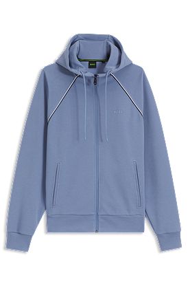 Sudadera con capucha y cremallera en algodón con detalles de ribetes