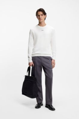 Pull Slim en coton avec logo, Blanc