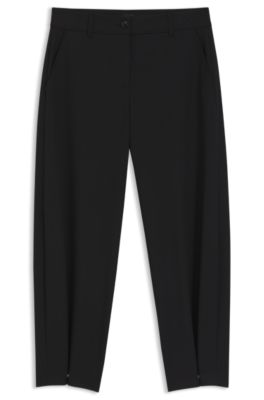 Pantalones con pernera de corte barril en sarga el&aacute;stica con dobladillos ajustables, Negro