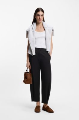 Pantalones con pernera de corte barril en sarga el&aacute;stica con dobladillos ajustables, Negro