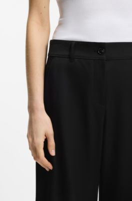 Pantalones con pernera de corte barril en sarga el&aacute;stica con dobladillos ajustables, Negro
