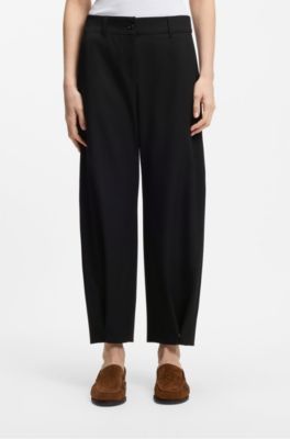 Pantalones con pernera de corte barril en sarga el&aacute;stica con dobladillos ajustables, Negro
