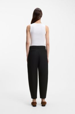 Pantalones con pernera de corte barril en sarga el&aacute;stica con dobladillos ajustables, Negro