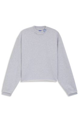 Sudadera de felpa de algod&oacute;n con logo en el cuello, Gris claro