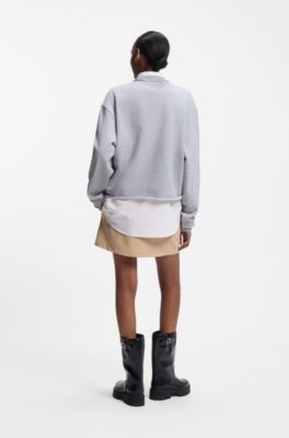 Sudadera de felpa de algod&oacute;n con logo en el cuello, Gris claro