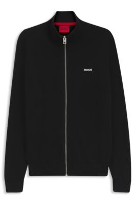 Logo-detail knit jacket in cotton, Black