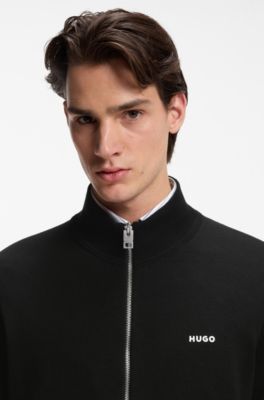 Logo-detail knit jacket in cotton, Black