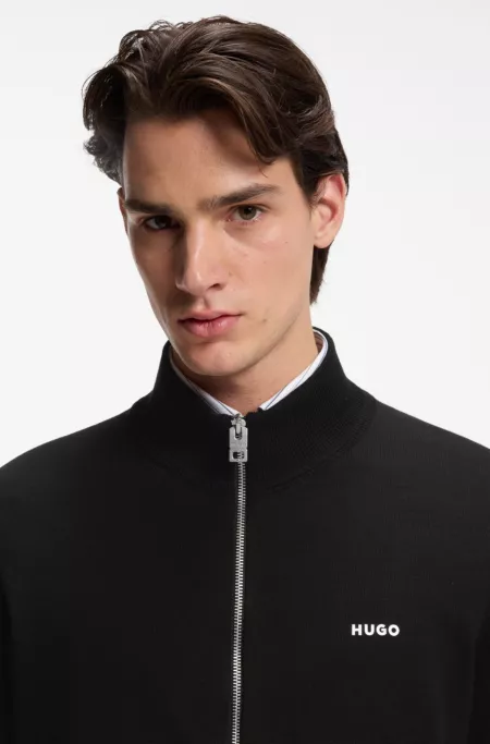 Logo-detail knit jacket in cotton