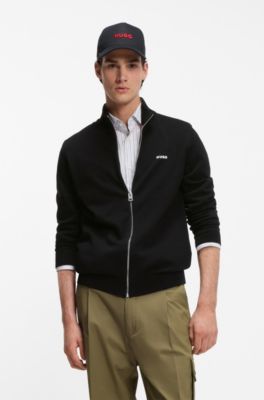 Logo-detail knit jacket in cotton, Black