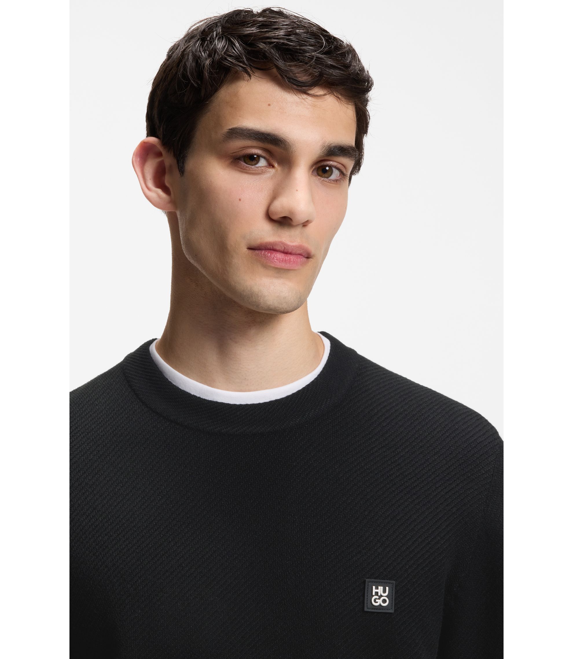 HUGO - Knitted sweater with stacked logo - Black
