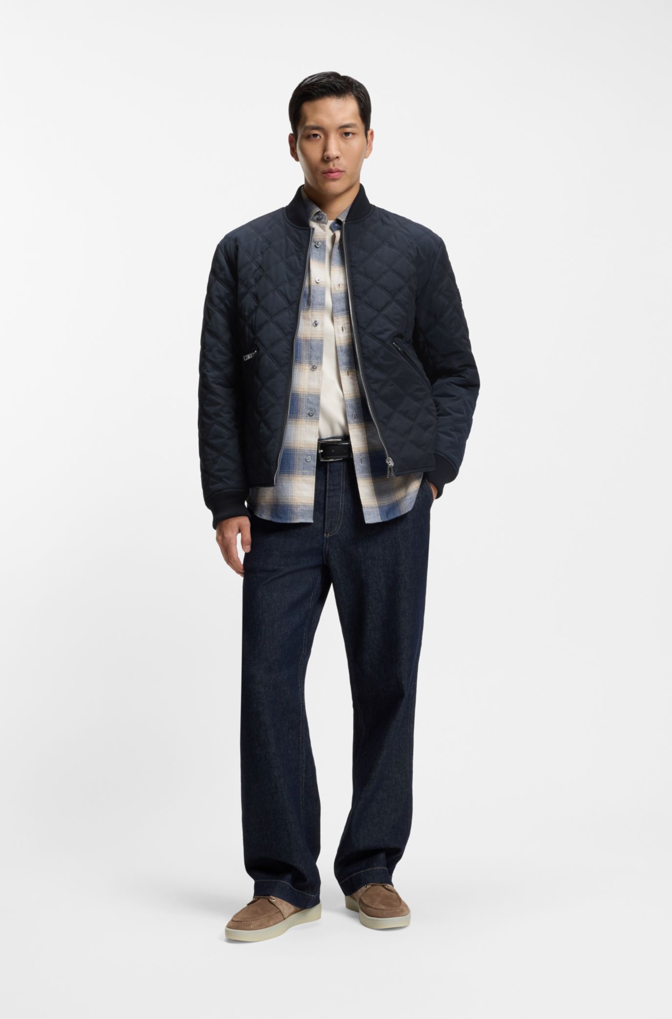 BOSS - Reversible water-repellent jacket with quilting - Dark Blue