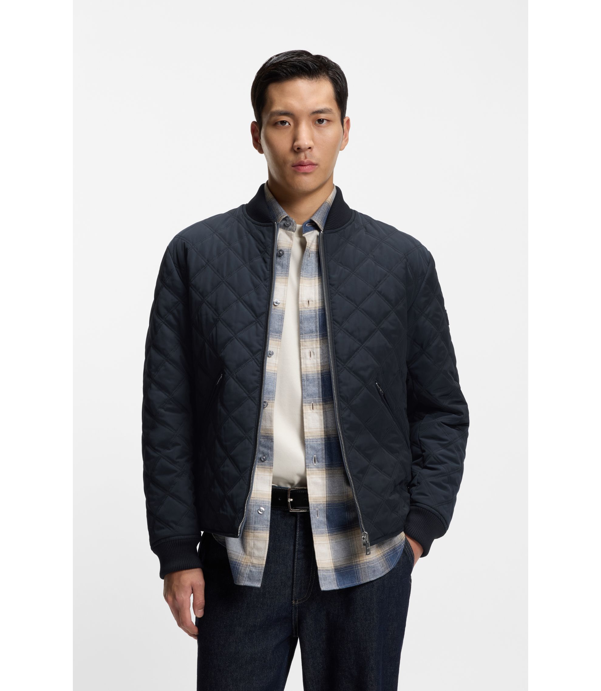BOSS - Reversible water-repellent jacket with quilting - Dark Blue