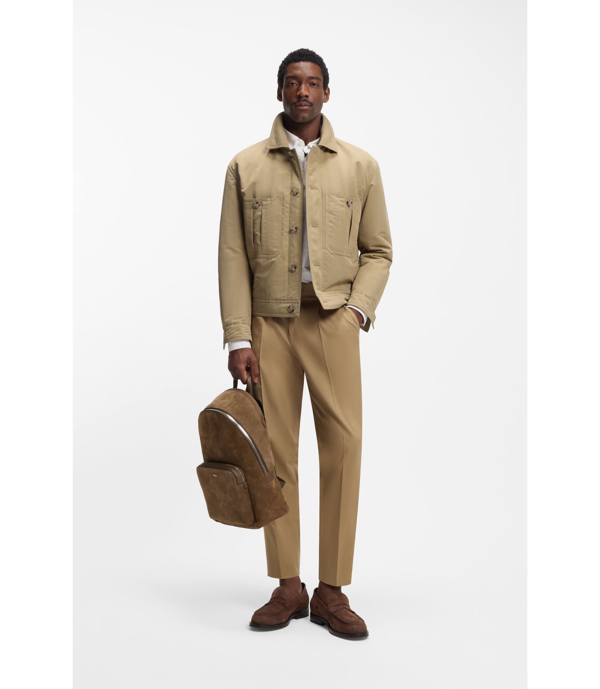 BOSS - Water-repellent jacket in peached fabric - Khaki