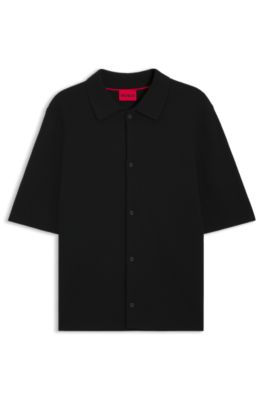 Regular-fit shirt with ribbed structure, Black