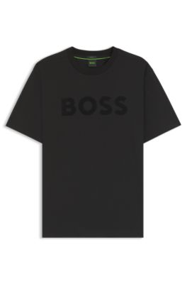 Camiseta relaxed fit de algod&oacute;n el&aacute;stico con logo tonal, Negro