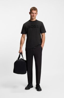 Camiseta relaxed fit de algod&oacute;n el&aacute;stico con logo tonal, Negro