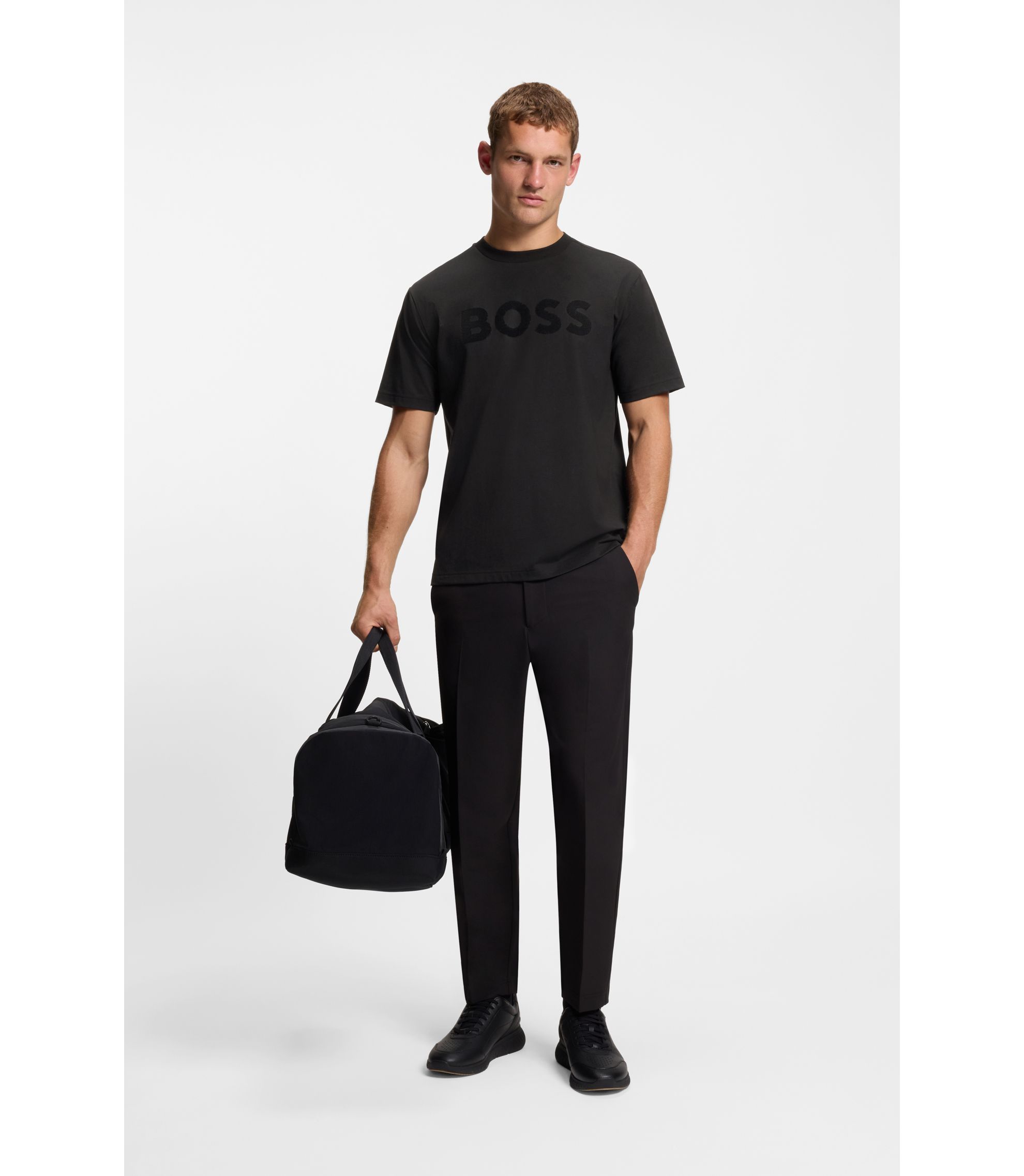 BOSS - Tonal-logo T-shirt in stretch cotton - Black