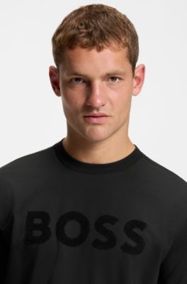 Camiseta relaxed fit de algod&oacute;n el&aacute;stico con logo tonal, Negro