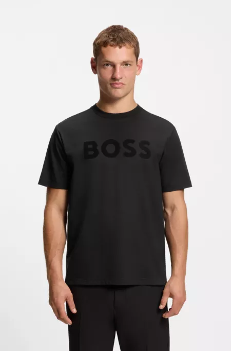 Tonal-logo T-shirt in stretch cotton