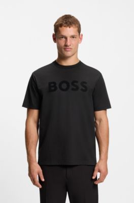 Camiseta relaxed fit de algod&oacute;n el&aacute;stico con logo tonal, Negro