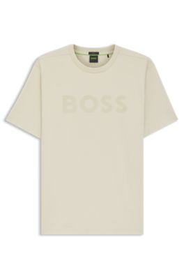 Camiseta relaxed fit de algod&oacute;n el&aacute;stico con logo tonal, Beige claro