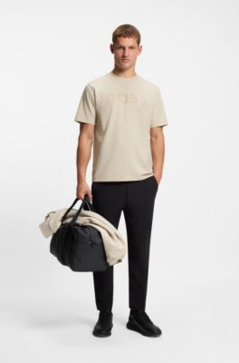 Camiseta relaxed fit de algod&oacute;n el&aacute;stico con logo tonal, Beige claro