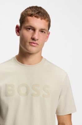 T-shirt Relaxed en coton stretch avec logo ton sur ton, Beige clair