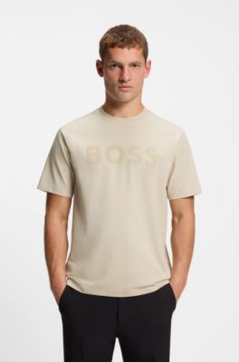 Tonal-logo T-shirt in stretch cotton, Light Beige