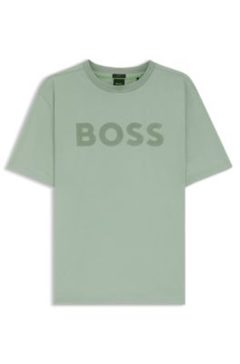 Tonal-logo T-shirt in stretch cotton, Light Green