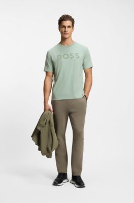 Tonal-logo T-shirt in stretch cotton, Light Green