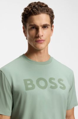 T-shirt Relaxed en coton stretch avec logo ton sur ton, Chaux