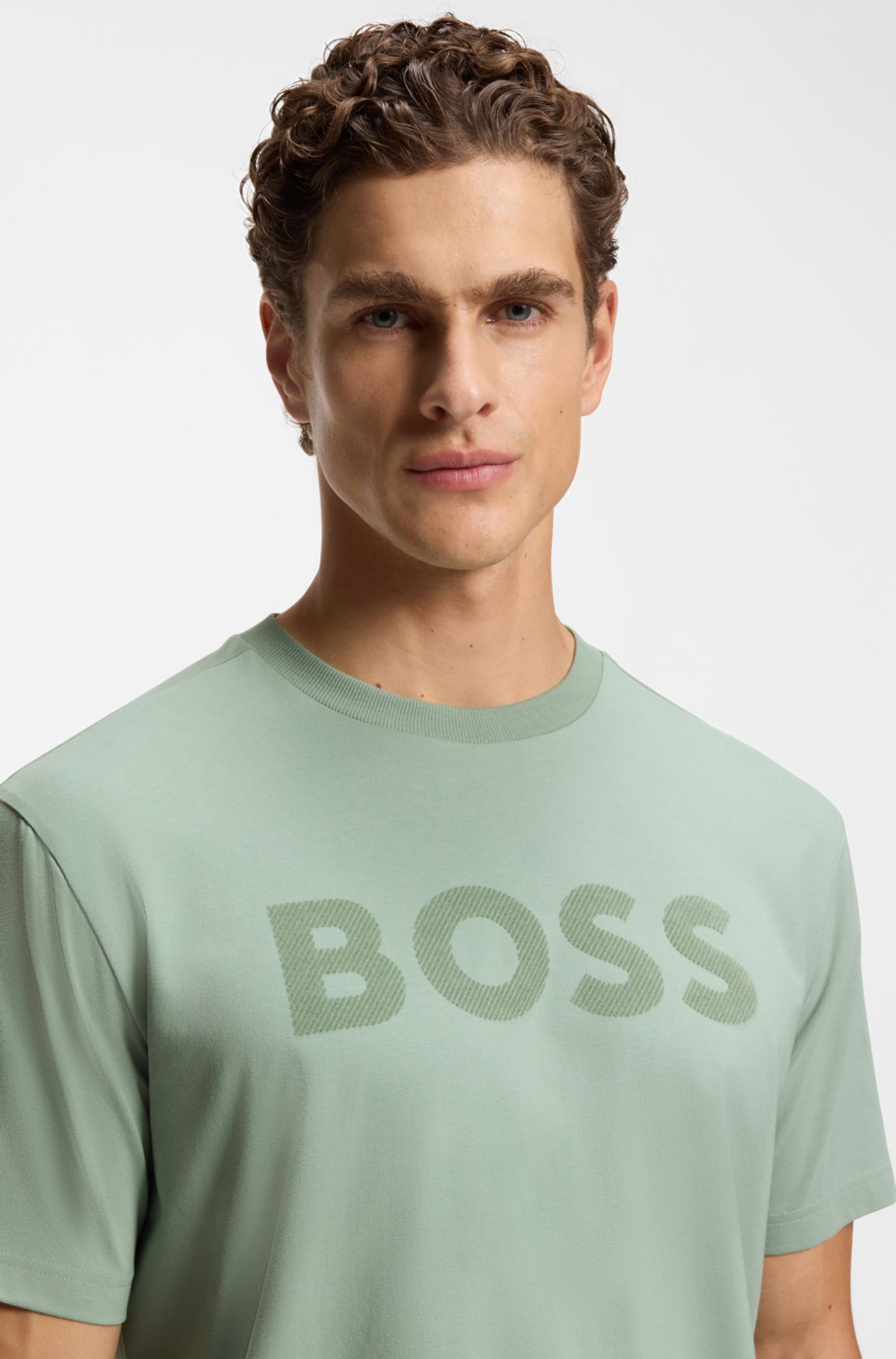 BOSS - Tonal-logo T-shirt in stretch cotton - Light Green