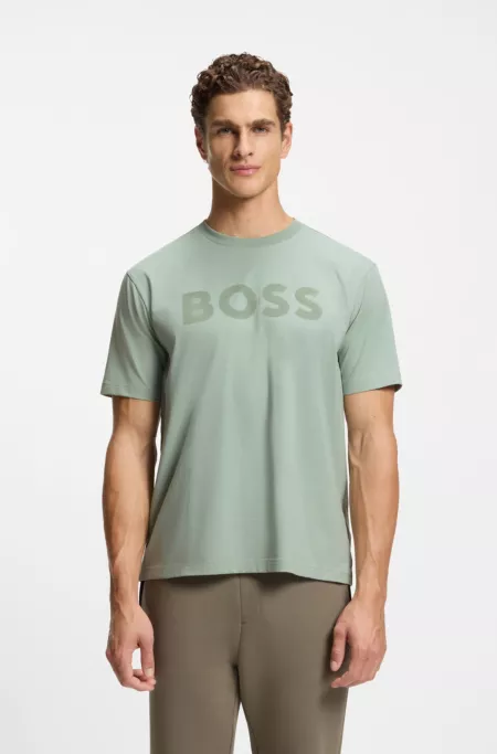 Tonal-logo T-shirt in stretch cotton
