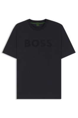 Camiseta relaxed fit de algod&oacute;n el&aacute;stico con logo tonal, Azul oscuro