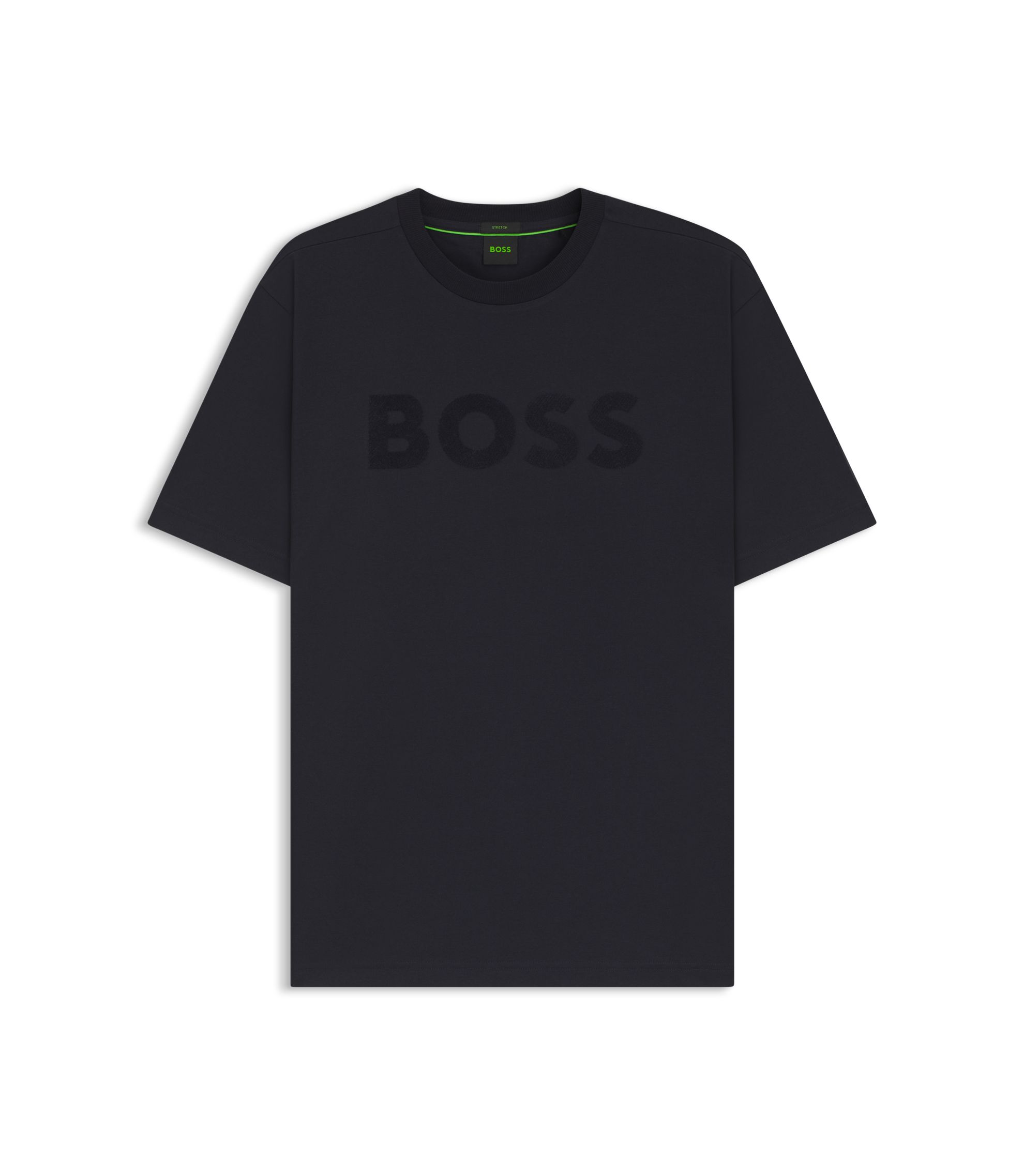 専用♡未使用/L-XL相当◆ HUGO BOSS【Albini社◆長袖シャツ】 BOSS - Tonal-logo T-shirt in stretch cotton - Dark Blue