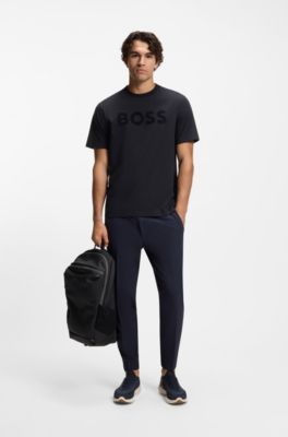 T-shirt Relaxed en coton stretch avec logo ton sur ton, Bleu fonc&eacute;