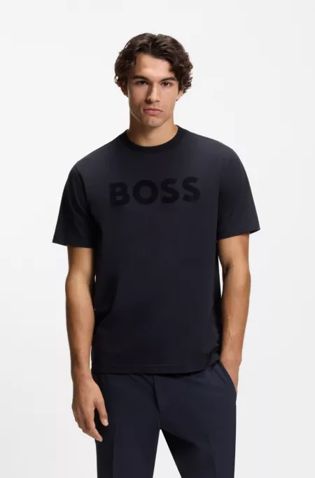 Tonal-logo T-shirt in stretch cotton