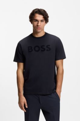 Tonal-logo T-shirt in stretch cotton, Dark Blue