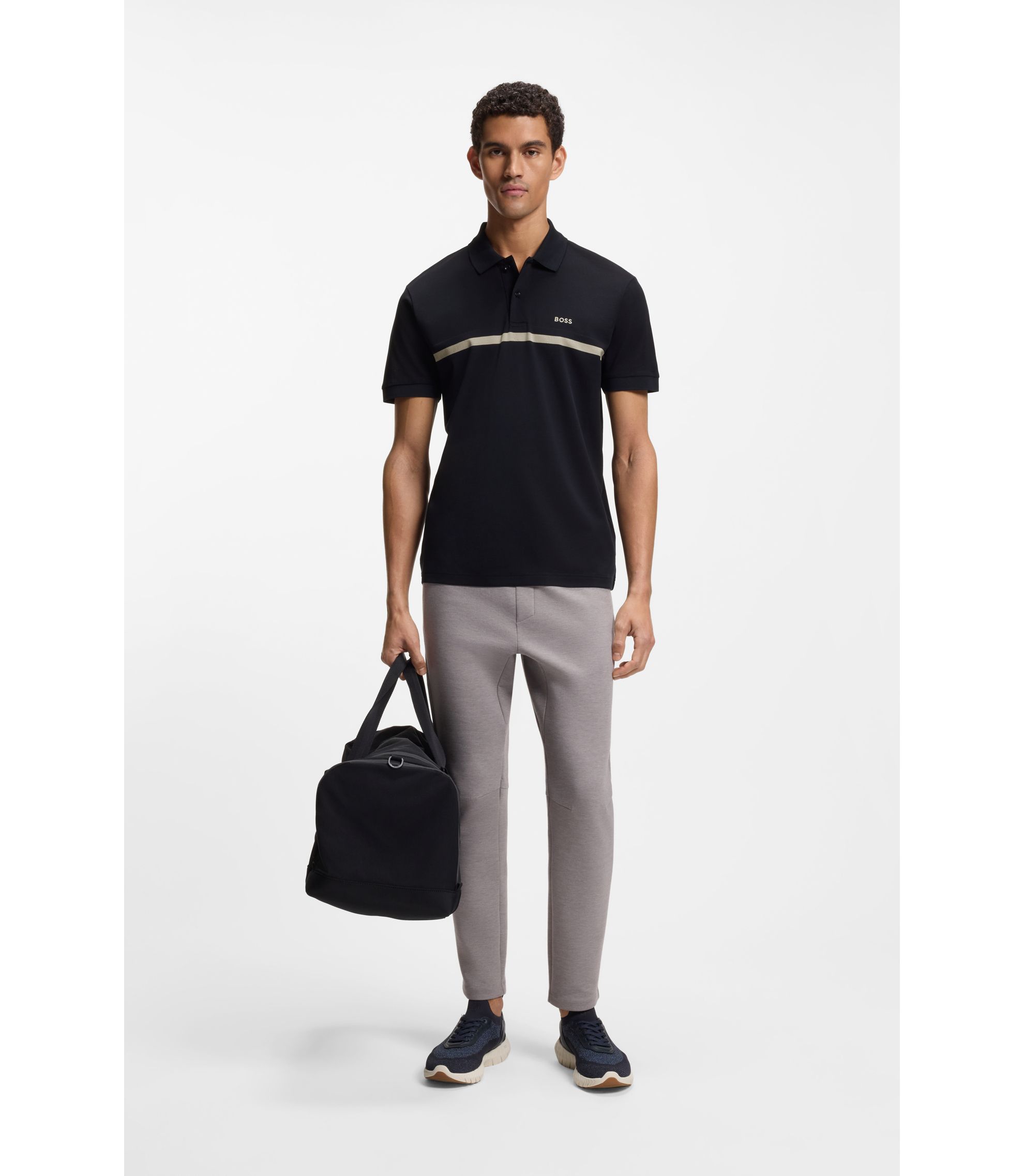 BOSS - Paddy polo shirt with engineered stripe - Dark Blue