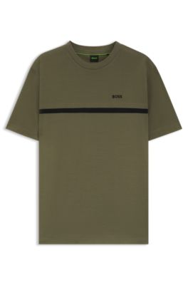 Cotton T-shirt with logo and stripe, Khaki